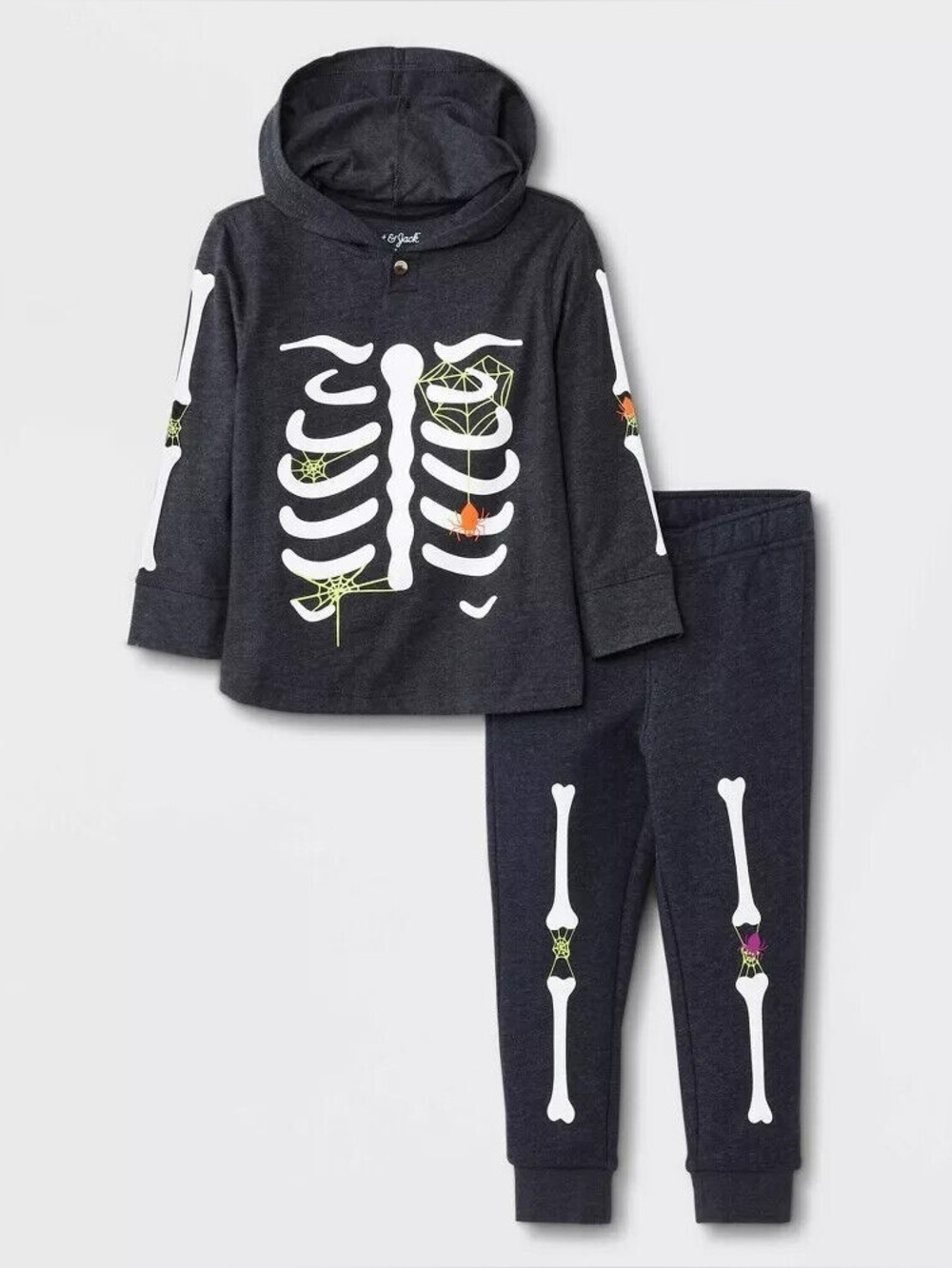 CAT & JACK 2 PC SKELETON SWEATSUIT - GRAY VARIOUS SIZES (NEW WITH TAGS) A10